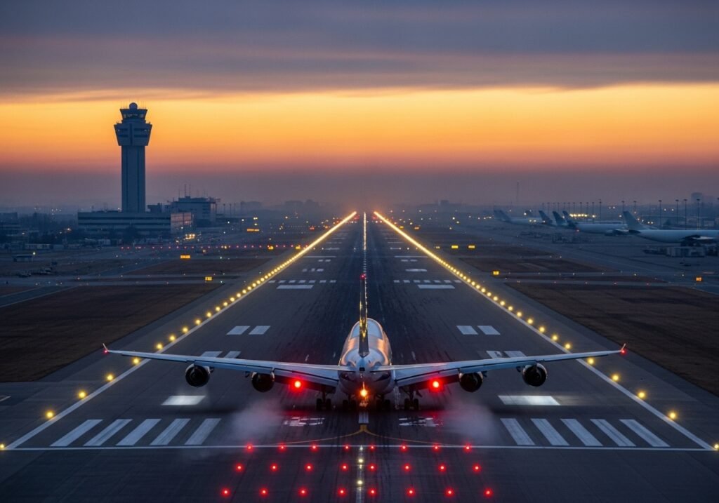 Departure airport runway at

