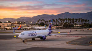 Avelo Airlines Boeing 737 aircraft at Hollywood Burbank Airport (BUR) representing the airline's 2025-2026 West Coast exit and network transition.